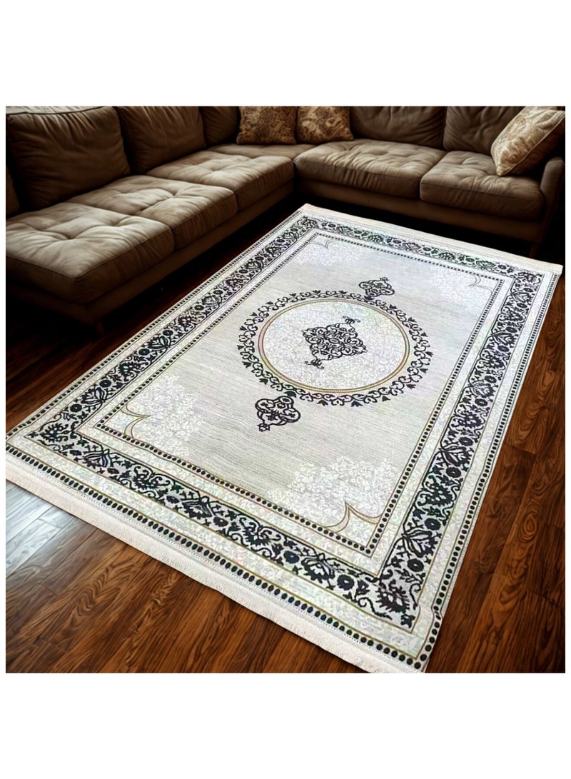 SMART HOME Large padded floor mat with a soft velvet surface and non-slip backing - Living room rug - Majlis rug - Lounge rug - Luxurious decorative rug - Elegant rug with modern patterns for living rooms and majlis - Size 300x200cm - Suitable for everyday use and entertaining - Image 5